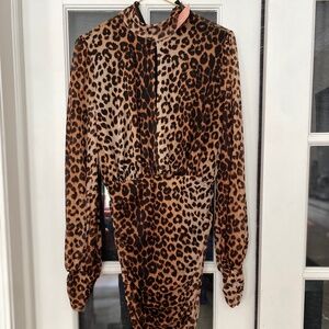 Sheer sleeve leopard dress